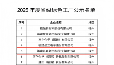 祝賀！福清思嘉登綠色工廠(chǎng)榜單